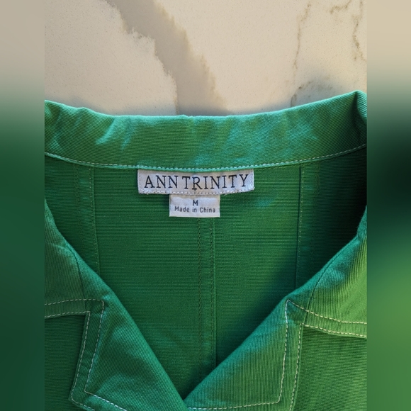 ANN TRINITY vintage green jean jacket size M with white/green oversized buttons - Picture 5 of 9